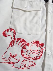 GARFIELD | SHEIN 男士休闲卡通字母印花衬衫，夏季 - 杏色 - 查看 5