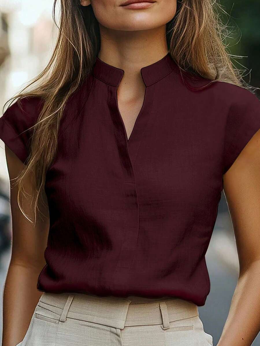 Selamara Camisa de manga corta sencilla y lisa de talla grande - Burdeos - Ver 1