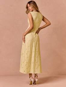 Enchnt Women's Fashion Square Neck Sleeveless Dress, Summer - Yellow - View 2