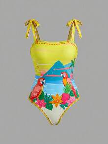 Swim Oasis 法国南部高端度假风鹦鹉系带连体泳衣搭配半身裙 - 彩色 - 查看 10