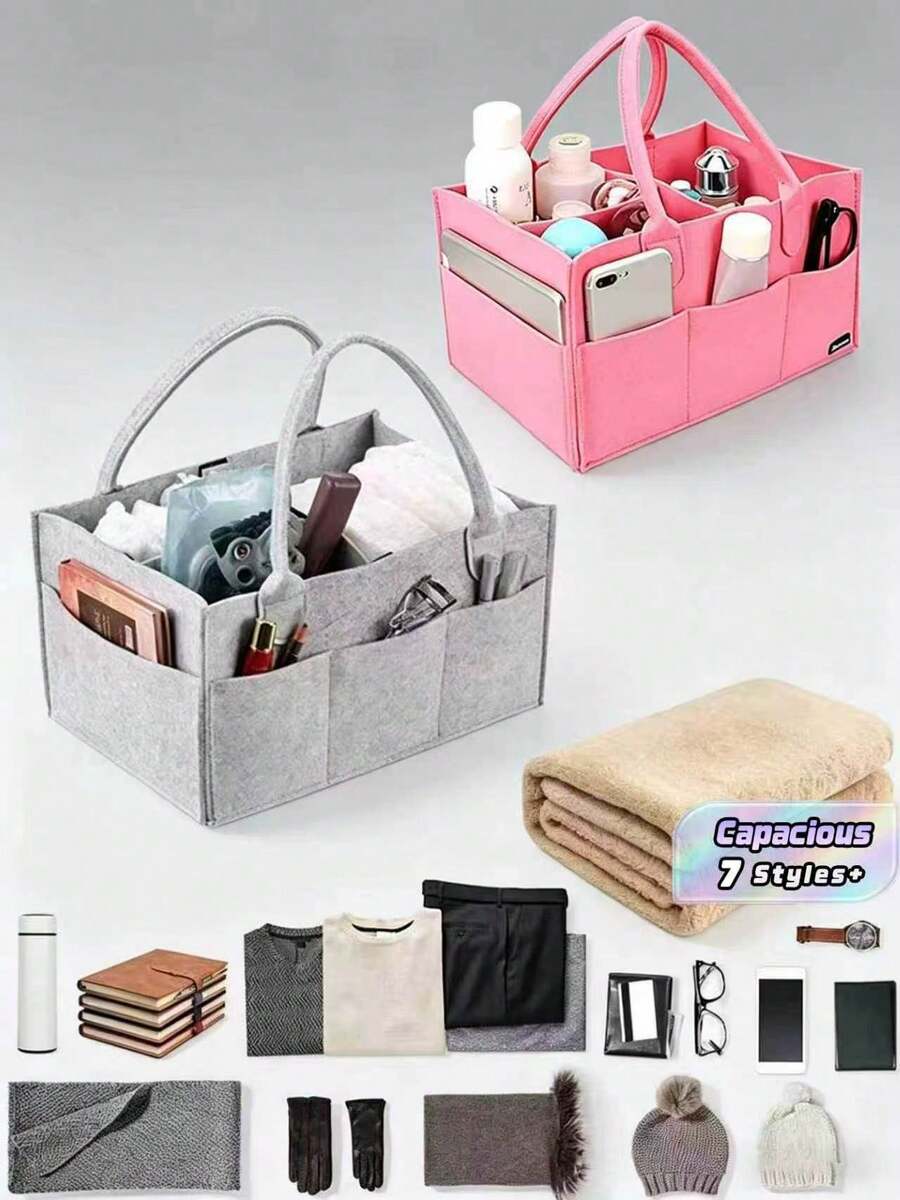 1 Buah Kotak Penyimpanan Genggam dari Kain Felt Kapasitas Besar Tas Organizer Mobil Portabel untuk Rumah Kantor Perjalanan Kotak Hadiah Berbagai Warna untuk Ulang Tahun Liburan - MultiWarna - View 1