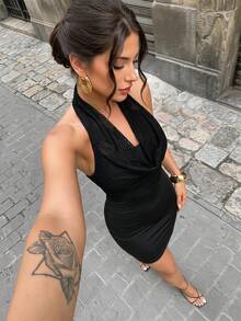 Firerie Women's Elegant Black Summer Off Shoulder Lace Patchwork Mini Bodycon Dress, Backless Night Out Party Fitted Short Dresses For Music Festivals - Black - View 5