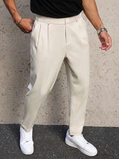 Manfinity CityGents Manfinity Formal Men's Straight Leg Casual Trousers, Retro British Style Versatile Pants,Boyfriend Gifts,Valentine's Day Men,White Men Pants For Ceremony Formal