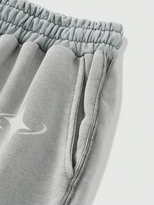 ROMWE MEN Street Life Men's Casual Star Print Drawstring Waist Shorts, Fashionable Street Style For Daily Commute, Summer - Grey - View 4