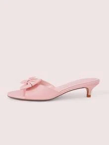CUCCOO DOLLMOD French Fashion Elegant Commuter Comfortable Versatile Short Heel Round Toe Bow Kitten And Lady Open Toe Slippers Summer Shoes - Pink - View 7
