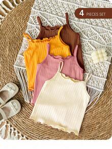 4-Piece Set Of Cute Baby Girl Summer Camisole T-Shirts, Suitable For Spring And Summer. - Multicolor - View 3
