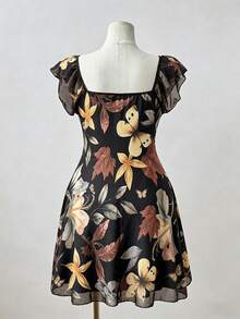 Sunspun Plaid Print Cap Sleeve Square Neck Dress, Summer - Multicolor - View 2