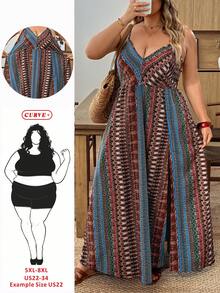SHEIN CURVE+ Curve Size US22音乐节、海滨度假、波西米亚风大码女士度假长裙、度假长裙、沙滩度假 - 彩色 - 查看 3