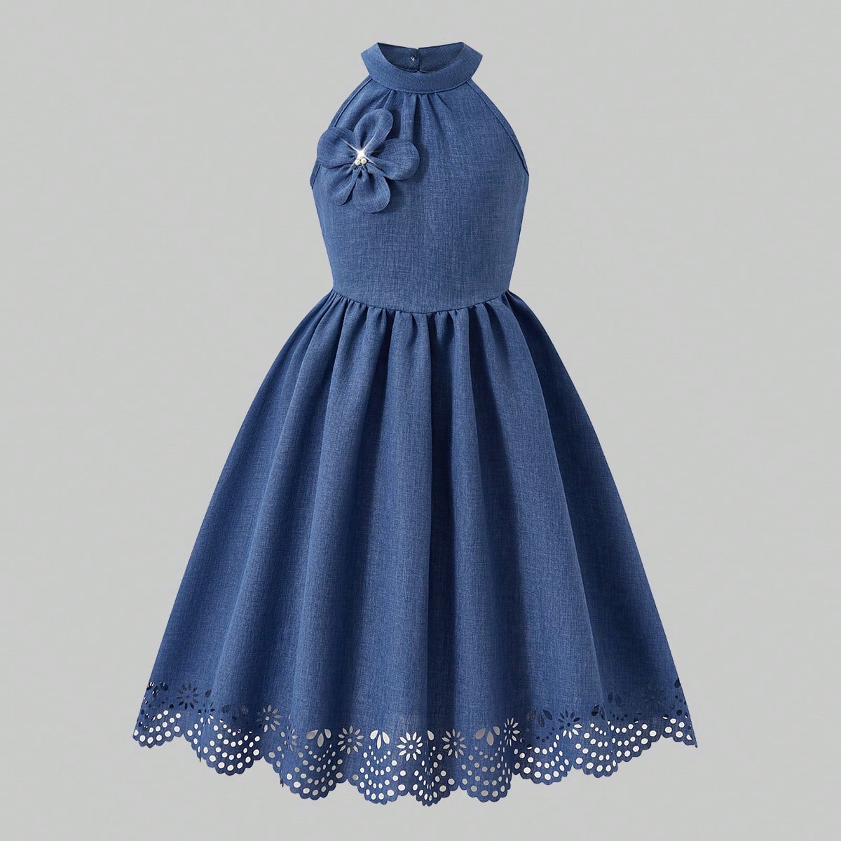 Mono sin mangas con tirantes finos, con adornos florales en gris-azul, para primavera/verano, de pierna ancha y corte holgado, atuendo casual y elegan