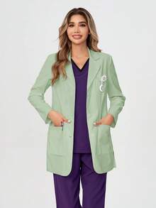 TaskEZ 女士现代经典版型白色 Modernist 35 英寸三口袋弹力实验服护士服工作服制服 - 綠色 - 查看 6