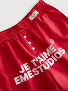 ROMWE MEN Street Life Men's Letter Print Elastic Waist Casual Shorts - Red - View 3