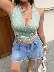 Rivivi Damen Große Größen Sommer Mode Lässige vielseitige plissierte lose Denim Shorts mit Manschetten - Babyblau - Übersicht 5