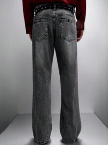 Zorclune Quần Jeans Denim Dáng Rộng Thẳng Đơn Giản Có Túi Cho Nam - Màu Xám nhạt - Xem 2