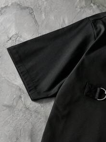 NEON BLANC 100% Cotton Twill Cross Embroidered Short Sleeve Shirt - Black - View 5
