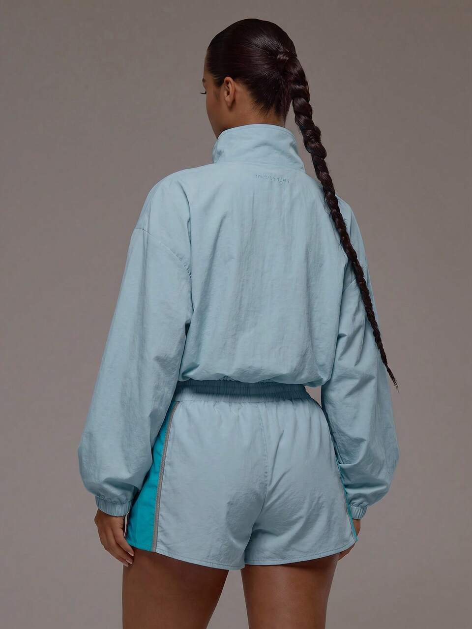Active Blue Funnel Neck Cropped Lightweight Jacket