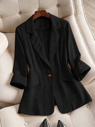 Franclia Áo blazer công sở dáng ôm, tối giản, tay lửng 3/4, thời trang dành cho nữ cỡ lớn, thích hợp cho mùa xuân/hè.