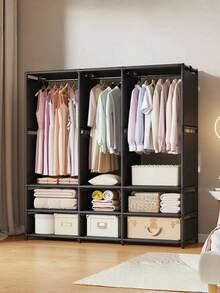 1PC Multifunctional Portable Wardrobe Closet Dustproof Freestanding Floor Standing Assembly Storage Rack For Bedroom Living Room Home Holiday Gift Christmas Gift - Multicolor - View 3