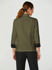 TaskEZ Women's Contrast Color Button-Up Collar Long Sleeve Work Uniform Chef Jacket In 3- 4th Sleeve For Women - Army Green - View 2