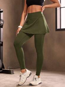 Powerista Women's Casual Solid Color Sports Leggings - Army Green - View 4