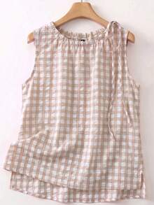 Linhara New Arrival Spring/Summer Plus Size Women Vacation Casual Style Printed Camisole And Tank Top - Khaki - View 1