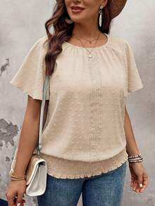 EMERY ROSE Blusa de talla grande con cuello redondo, mangas cortas, cintura elástica y dobladillo con volantes - Albaricoque - Ver 4