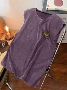 Manfinity Roghcode Men's Goth-Style Minimalist Cotton Tank Top, Cropped Hem, Distressed Design, Simple Cross Embossed Texture, On INS, Suitable For Streetwear, Casual, Gatherings, Outdoor Activities, Holiday Gift - Purple - View 2