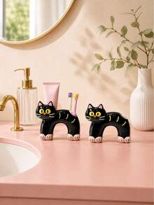 Joivida 1Pc Ceramic Toothbrush Holder, Black Cat Cartoon Toothbrush Holder, High Aesthetic Storage Rack For Bathroom, Ideal As Toothpaste And Washing Storage Base For Couples And Home Use - Multicolor - View 7