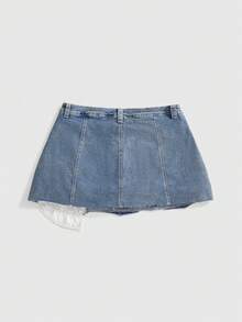 ROMWE Avant Plus Size Women Y2K Retro Punk Metal Decor Super Short Denim Shorts - Blue - View 2