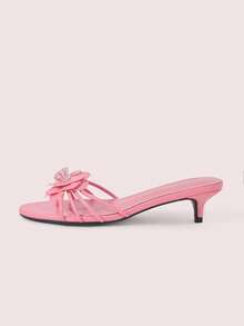 CUCCOO DOLLMOD French Style Elegant Commuter Comfortable Versatile Short Heel Round Toe Decal Kitten And Lady Open Toe Slippers Summer Shoes - Coral Pink - View 9