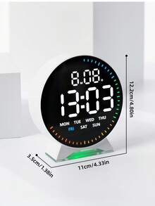 Reloj despertador digital LED redondo con luz nocturna RGB, doble alarma, pantalla de fecha y semana, brillo ajustable, reloj de escritorio moderno para dormitorio, oficina y decoración del hogar - Multicolor - Ver 13