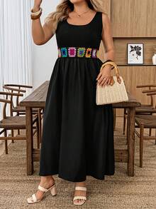 SHEIN CURVE+ Plus Size Summer Vacation Dress Vacation Black Boho Bohemian Dinner Vacation - Black - View 8