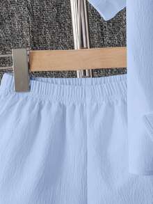 SHEIN Explorewe 2 Stücke Jungen Sommer Casual einfarbiges Poloshirt und Shorts Set, geeignet für Lässig und Urlaubsmode - Babyblau - Übersicht 6
