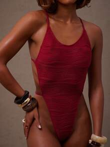 NYA SZN Maiô feminino texturizado, ideal para praia, piscina e férias. - Vermelho - Ver 1