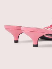 CUCCOO DOLLMOD French Style Elegant Commuter Comfortable Versatile Short Heel Round Toe Decal Kitten And Lady Open Toe Slippers Summer Shoes - Coral Pink - View 8