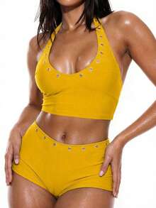 Swim Basics Women's Edge Trim Swimwear 2 Pieces Set - Mustard Yellow - View 3