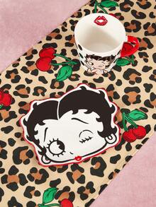 Betty Boop x SHEIN 1 chiếc, Cờ để bàn in hình báo đốm dành cho bé gái, chất liệu dày dặn, chống trượt, in toàn bộ bề mặt, màu đen trang trí, phù hợp với bàn có chiều dài 90/160/183/200cm, quà tặng Giáng sinh. - Nhiều màu - Xem 2