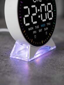 Reloj despertador digital LED redondo con luz nocturna RGB, doble alarma, pantalla de fecha y semana, brillo ajustable, reloj de escritorio moderno para dormitorio, oficina y decoración del hogar - Multicolor - Ver 3