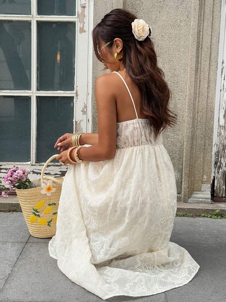 Women's Solid Color Textured A-Line Dress, Casual Summer Holiday Long Dress Sun Dresses For Women
