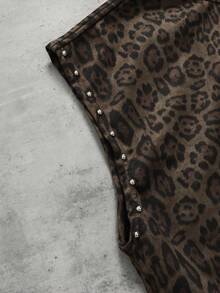 ROMWE MEN Men's Suede Fabric Rivet Decor Leopard Print Loose Fit Vest - Brown - View 5