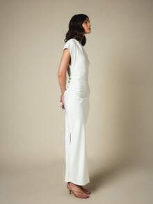 KSTM One-Shoulder Satin Maxi Dress With Ruched Side Detail Elegant Evening Gown For Formal Occasions - Beige - View 5