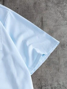 AXEPEAK Men's Button Design Short Sleeve Casual Shirt - Blue - View 4