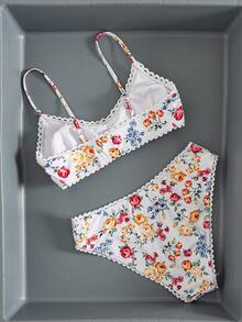 Swim Mod Women's Random Floral Print Ruffle Trim Bikini Set, Summer - Multicolor - View 5