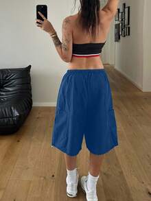StreetHx Women's Casual Athleisure Summer Solid Color Cargo Shorts With Drawstring Waist Gym Royal Blue - Blue - View 4