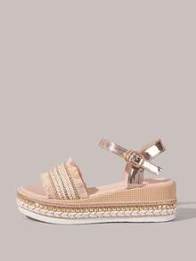 Styleloop Sandal đế xuồng dày dặn dành cho nữ, kiểu dáng giản dị và đa năng, thích hợp làm quà tặng cho bạn gái. - Màu Khaki - Xem 3