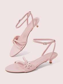 CUCCOO DOLLMOD Women's Shoes, Spring And Summer, Flower Pearl Decoration, Ankle Strap, Open Toe, Kitten Heel, Daily Casual, Sweet Pink Sandals. - Pink - View 1