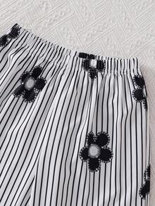 Tween Girl Summer Vacation Beach Ruffle Strap Top And Striped Floral Print Pants - Multicolor - View 7