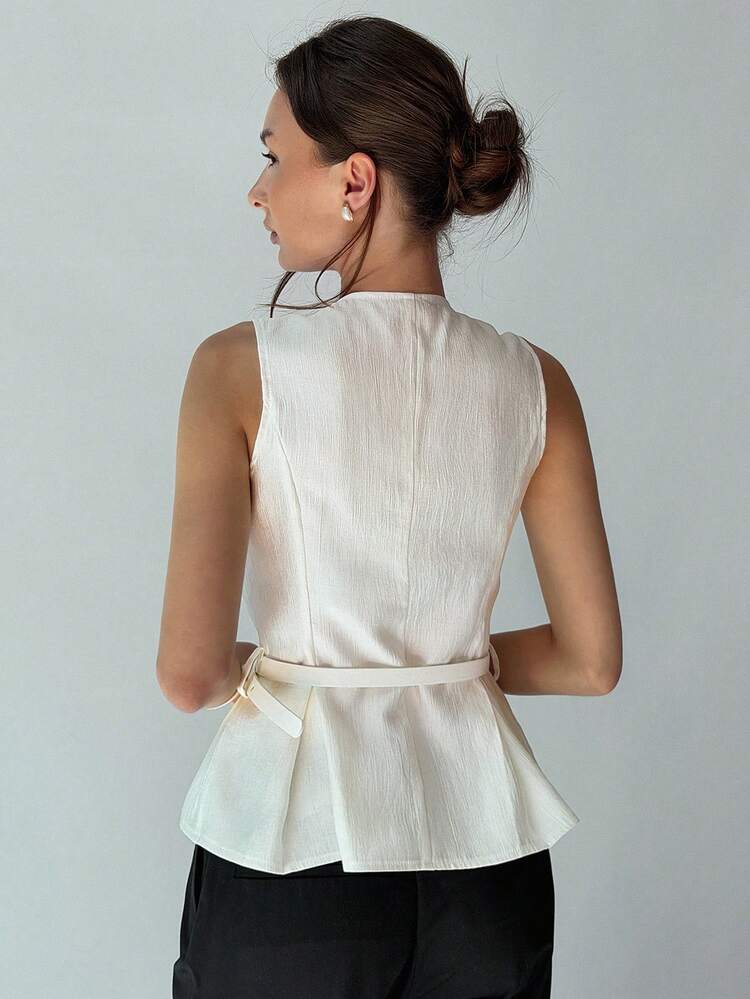 Women's Solid Color Fitted Waist Sleeveless Jacket, Elegant Formal Summer Top