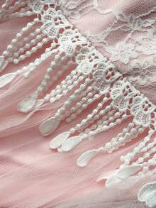 Viva Relle Große Größen Damen Frühling/Sommer Neuer Luxus Socialite Stil Nude Pink & Weiß Patchwork Kleid, Off-Shoulder Spitze Quaste Taille Raffung Mesh Kleid. Geeignet für hochwertige Galas, Brautjungfern, Valentinstag Atmosphäre, Roter Teppich, Luxus Socialite Mode - Verschiedenfarbig - Übersicht 7