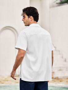 Men's Casual Button Up Short Sleeve Summer Beach Shirt - White - View 2