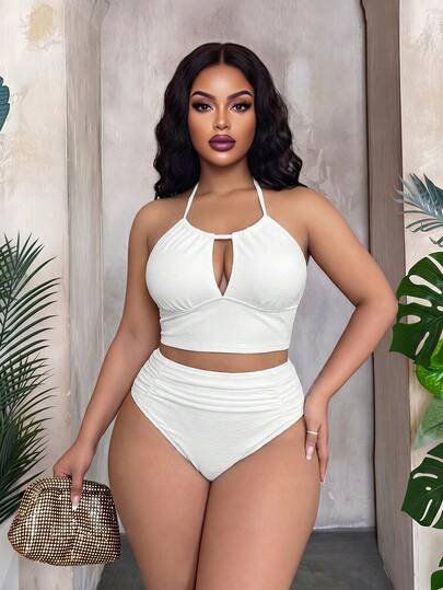 Slaydiva Bộ đồ bơi nữ cỡ lớn, màu trơn, kiểu cổ yếm, thích hợp cho kỳ nghỉ biển, mùa xuân/hè năm 2026.